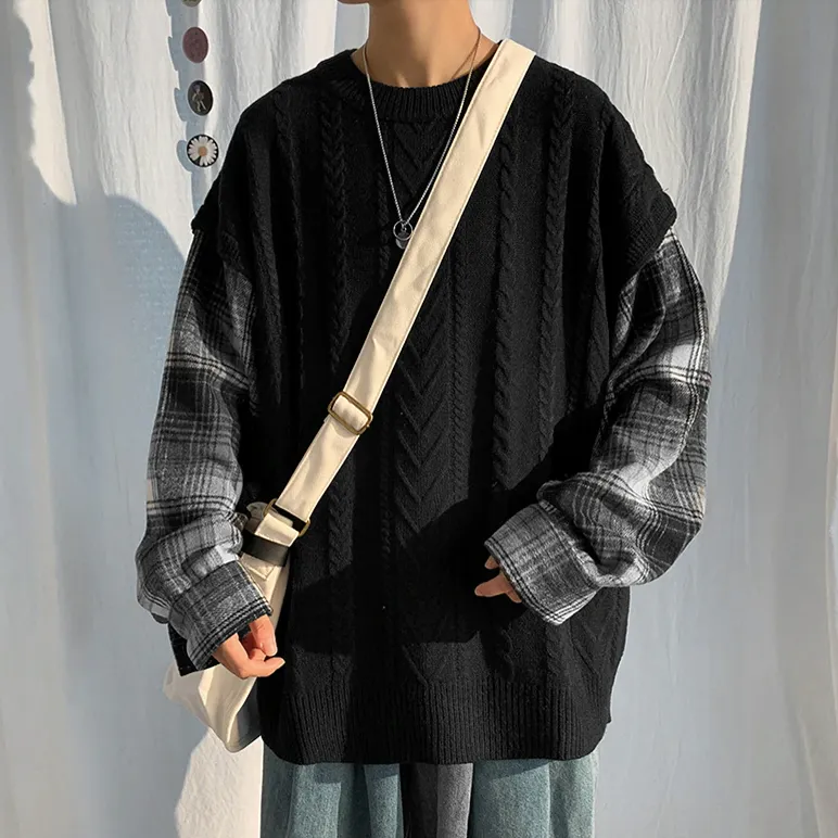 [Korean Style] Den Patchwork Pullover Sweaters