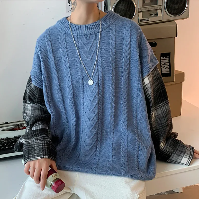 [Korean Style] Den Patchwork Pullover Sweaters