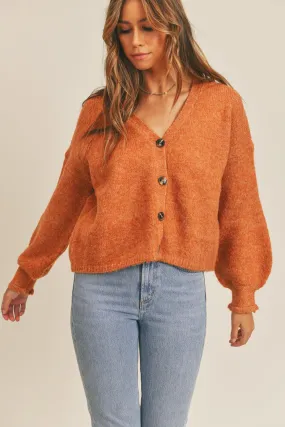 Kylie Rust Long Sleeve Button Down Sweater Cardigan