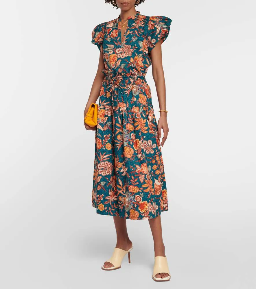 Kyra Cotton High Waist Floral Midi Skirt ULLA JOHNSON colorful