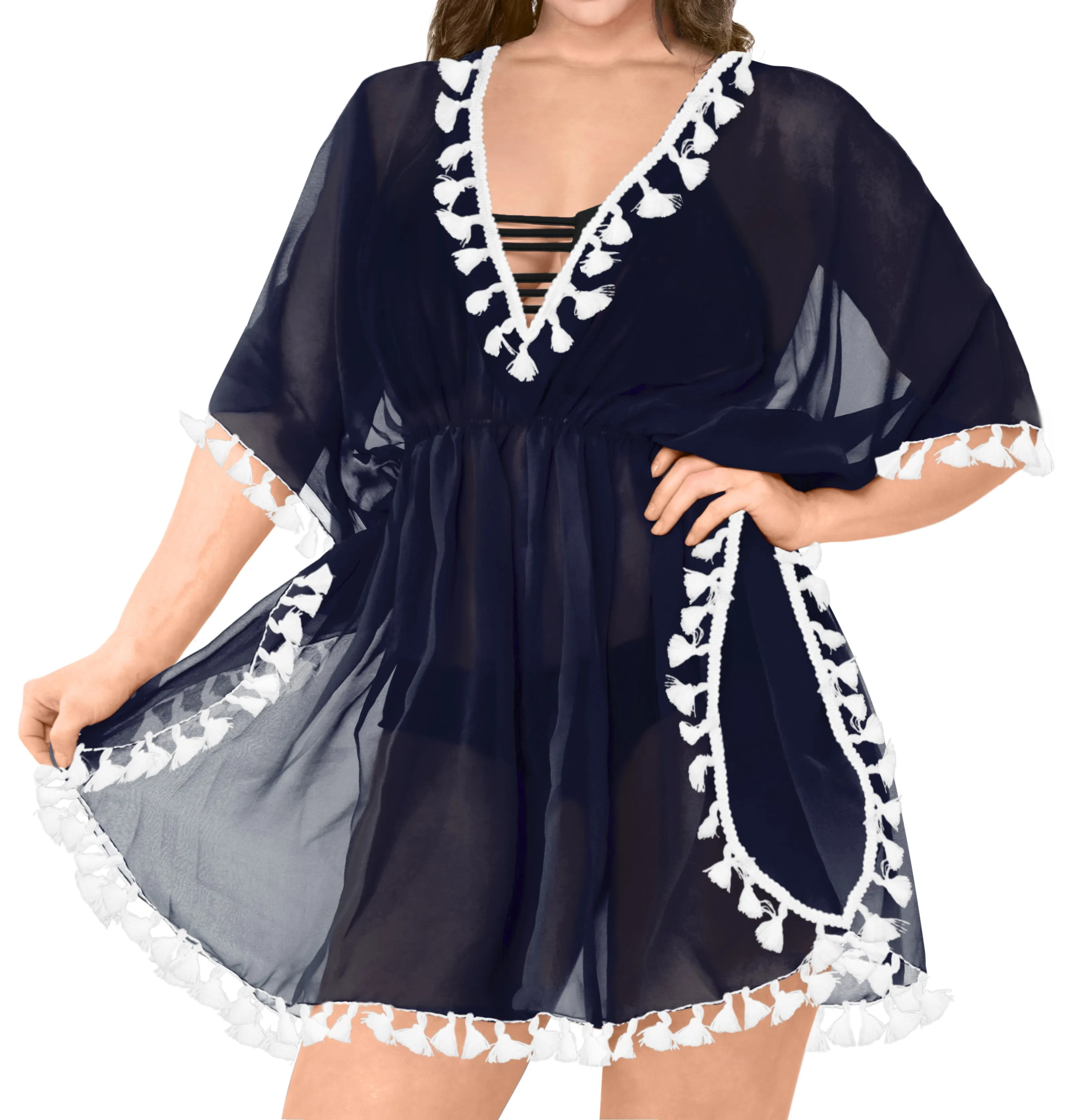 La Leela Chiffon Open Sides Swimwear Beachwear Bikini Swimsuit Sheer Cover up Pi