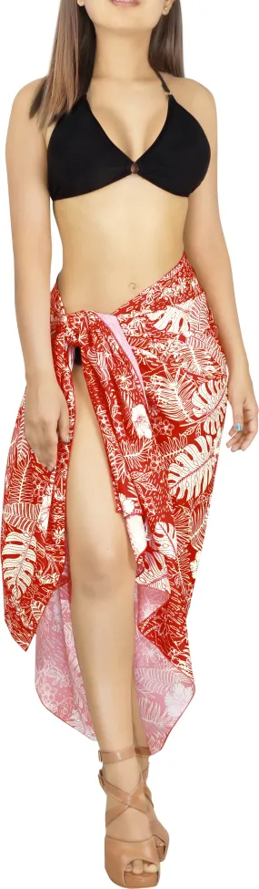 LA LEELA Printed RED Beach Sarong for Women Beach Wrap Cover Up for Swimsuit - ONE SIZE