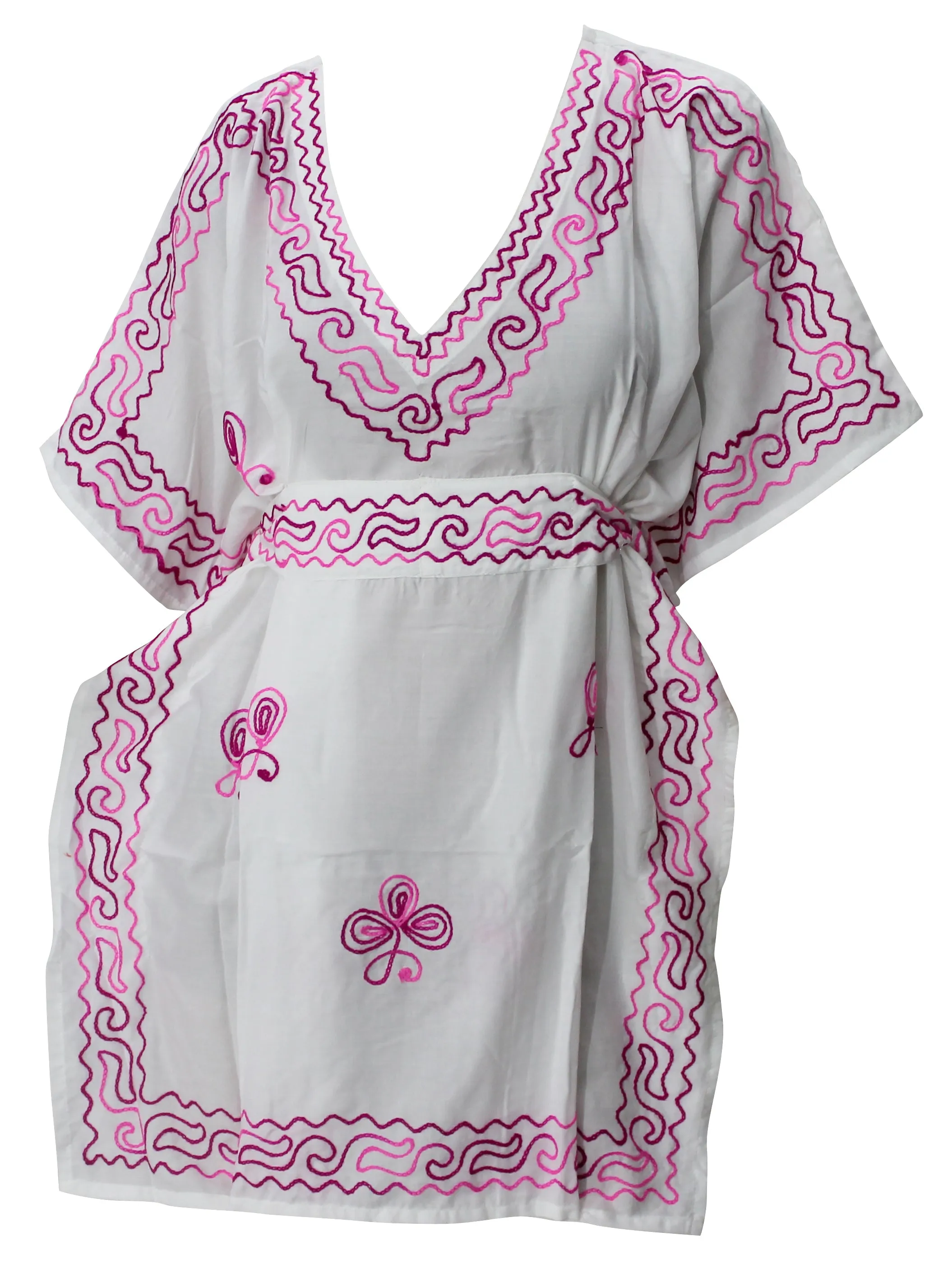 LA LEELA Women's Deep V Neck Loose Shift Summer Tunic Dress Short Sleeves US 10-14 White_T321