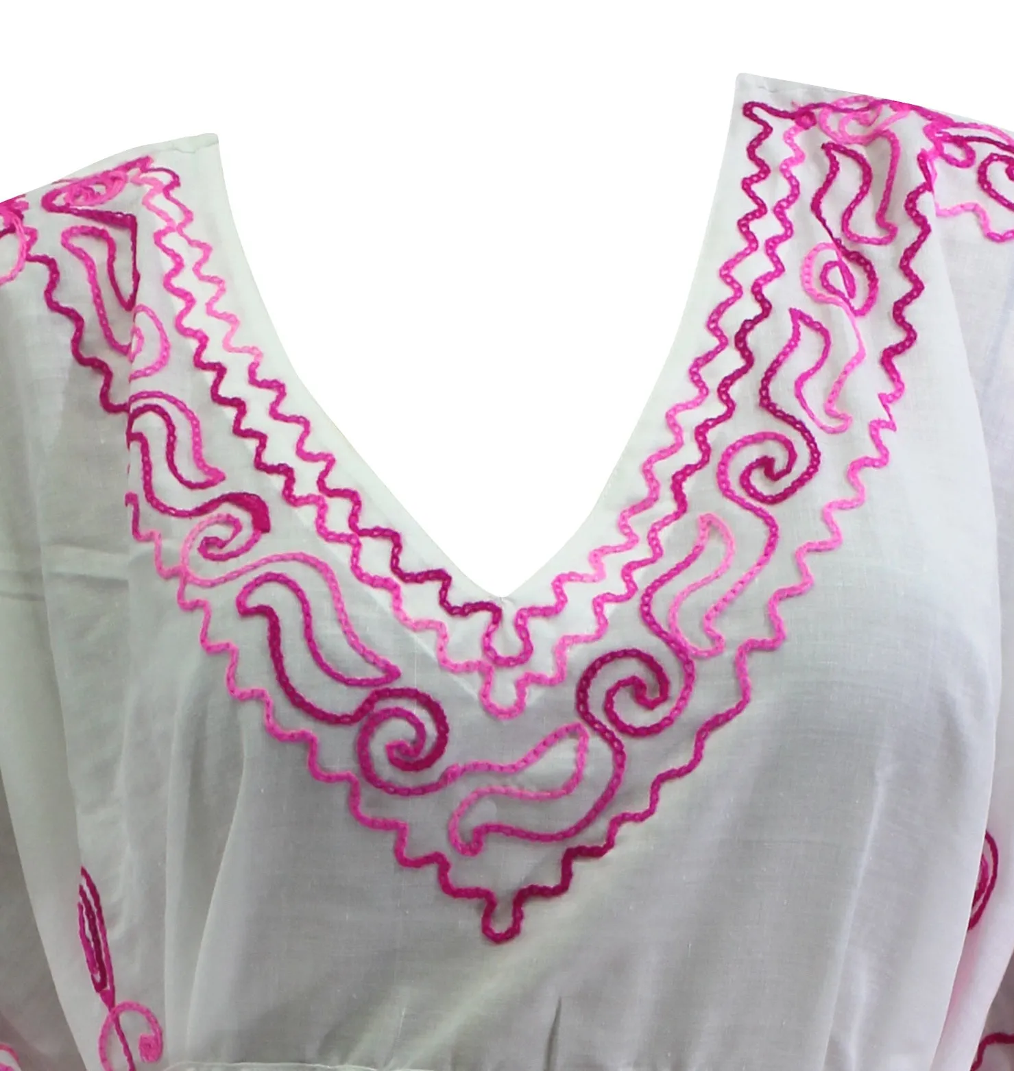 LA LEELA Women's Deep V Neck Loose Shift Summer Tunic Dress Short Sleeves US 10-14 White_T321