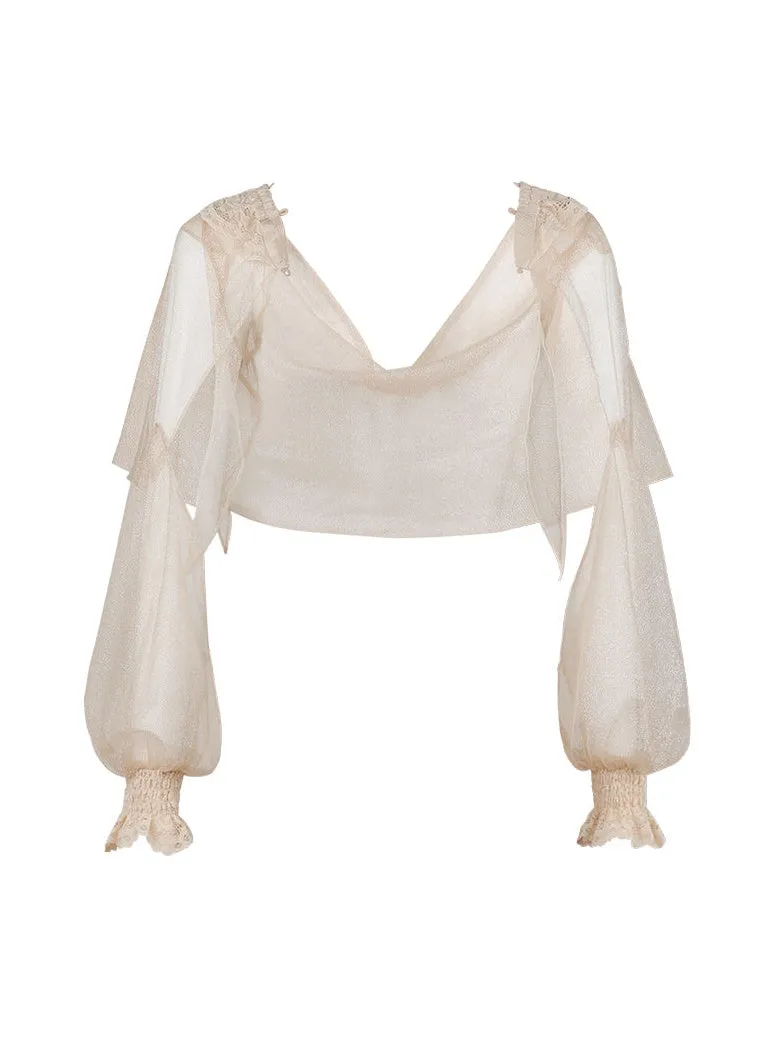 Lace Asymmetry Long Camisole Top ＆ Cake Culottes Skirt & Shawl Top