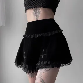 Lace cross velvet flared skirt