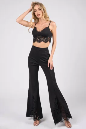 LACE TRIM BRALETTE CROP TOP & LACE FLARE PANTS SET