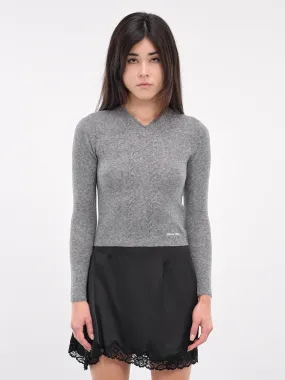 Lace-Trimmed V-Neck Knit Top (TO26-RTI068-GREY)