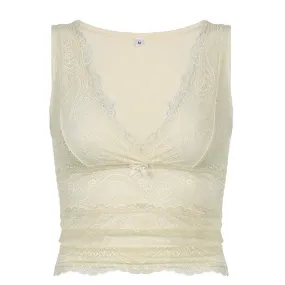 Lace V-Neck Ruched Cami Top