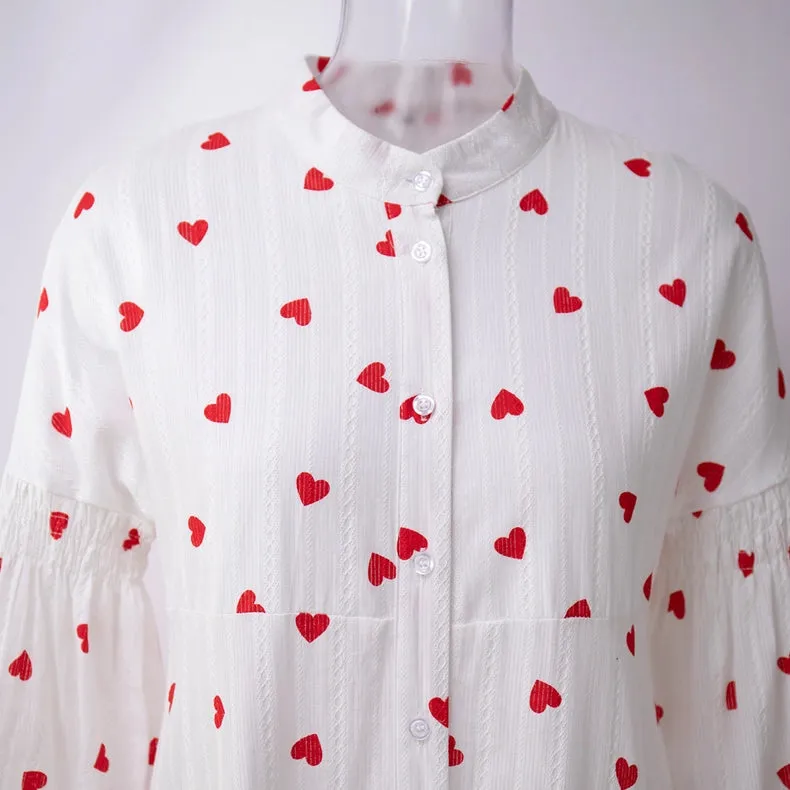 Ladies Heart Print Long Sleeves Maxi Dress