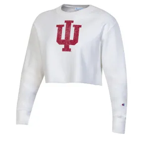 Ladies Indiana Hoosiers Distressed Reverse Weave Cropped Crew