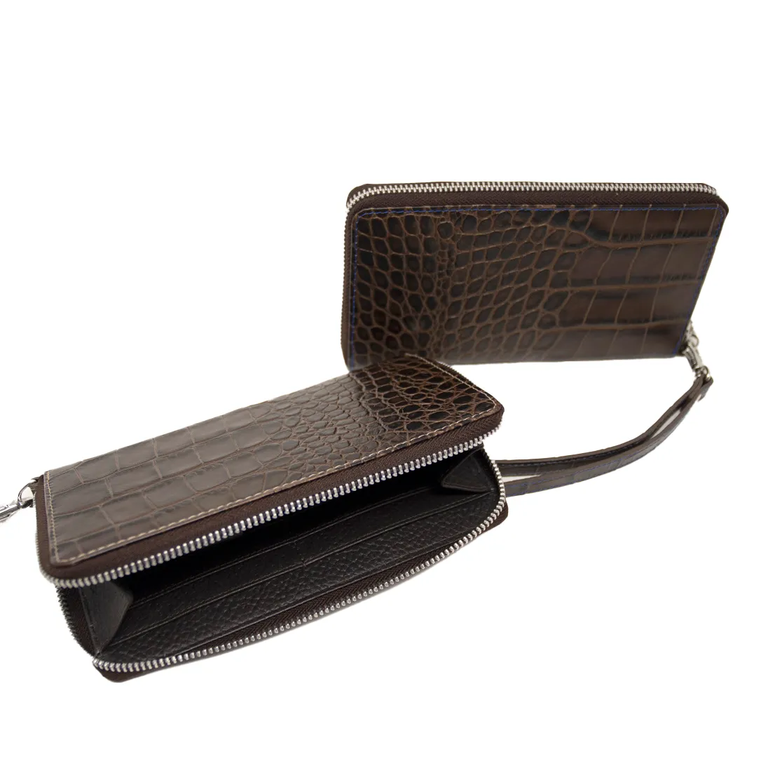 Ladies Mock Crocodile Clutch - Brown