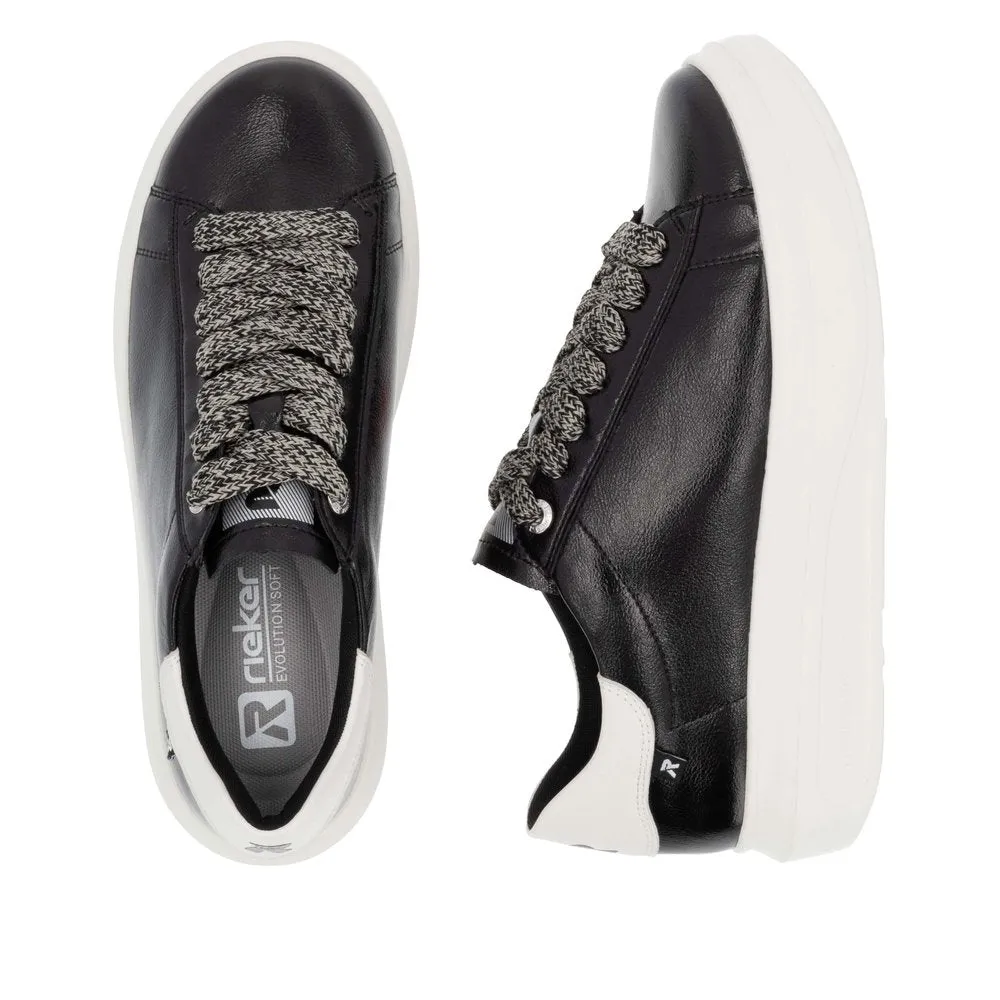 Ladies Rieker Evolution Lace Up Trainers Sneakers Black/off White W1205-00 sale