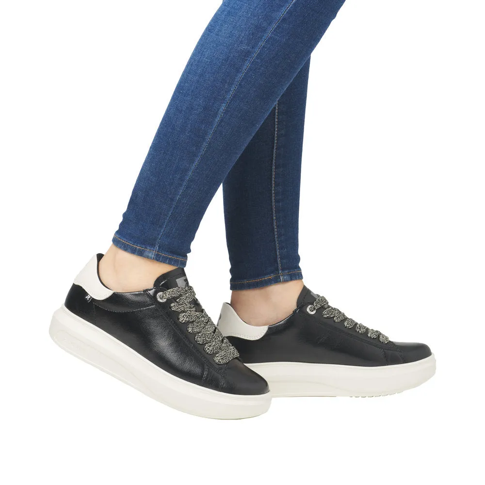 Ladies Rieker Evolution Lace Up Trainers Sneakers Black/off White W1205-00 sale
