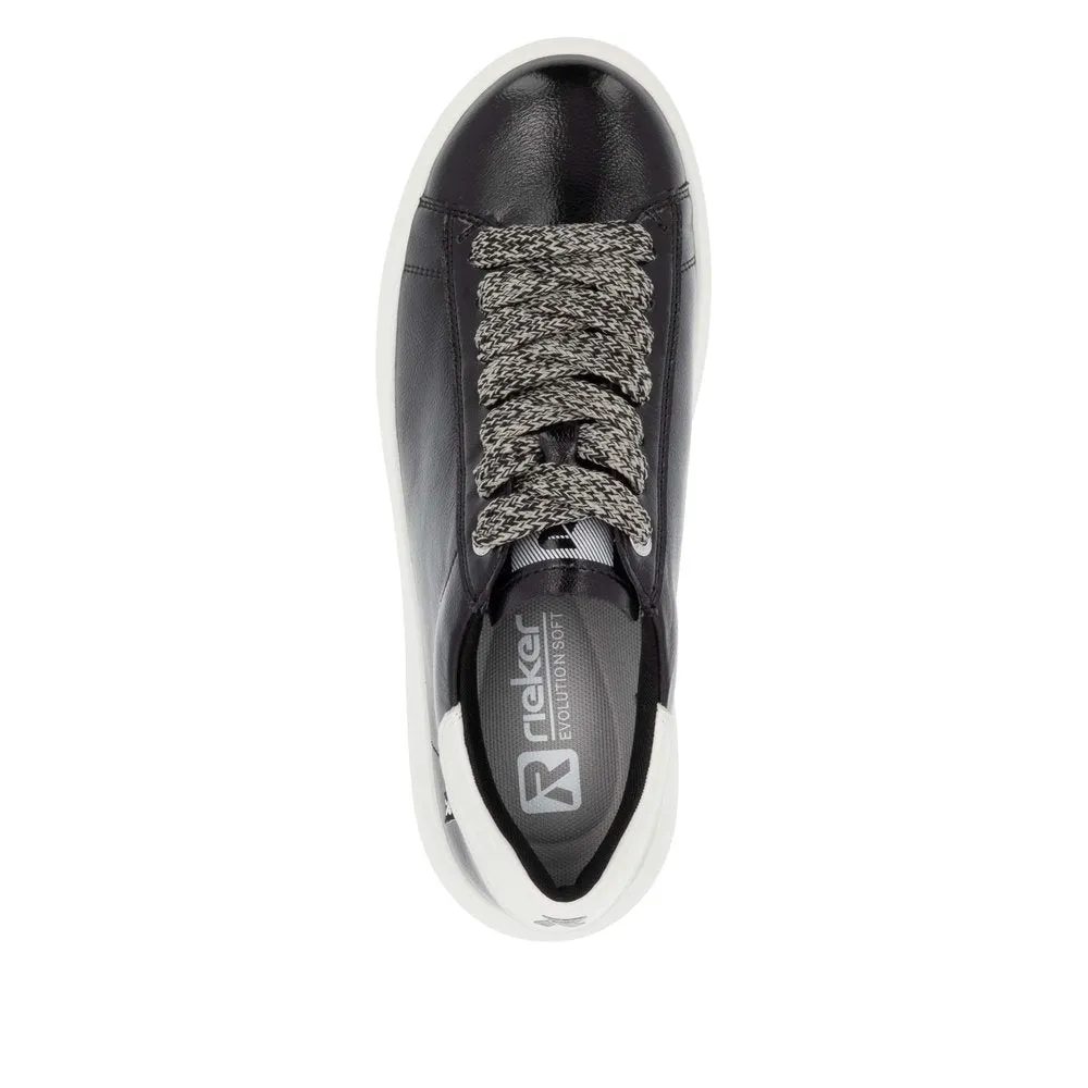 Ladies Rieker Evolution Lace Up Trainers Sneakers Black/off White W1205-00 sale