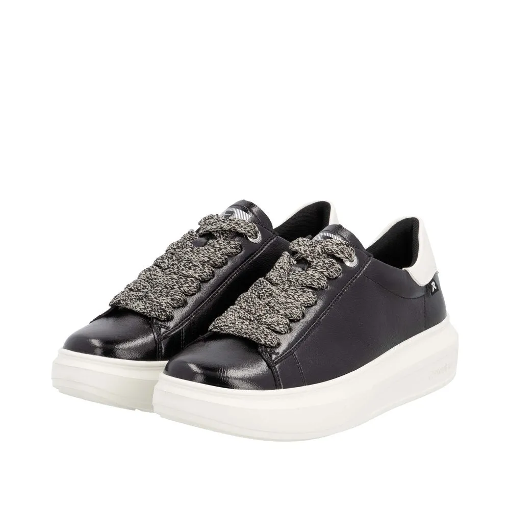 Ladies Rieker Evolution Lace Up Trainers Sneakers Black/off White W1205-00 sale