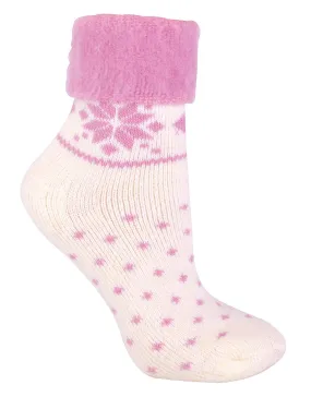 Ladies Wool Lounge Socks with Fairisle Design (4-8 / Cream)