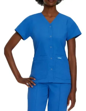 Landau Women's V-Neck Snap Front Solid Nurse Scrub Top