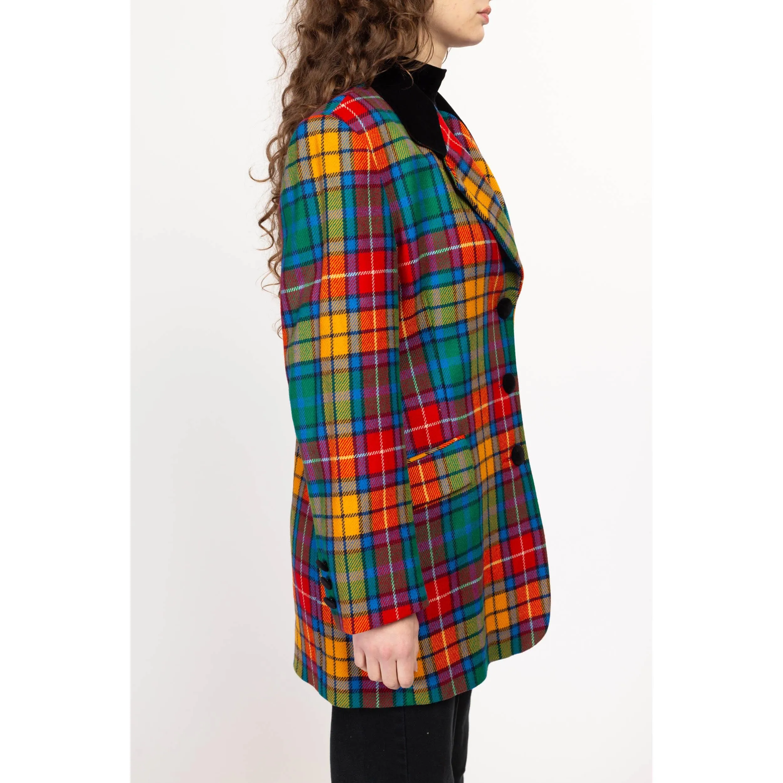 Large 80s Colorful Plaid Cashmere Wool Blazer