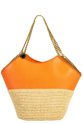 Large Tote With Half Raffia - Orange