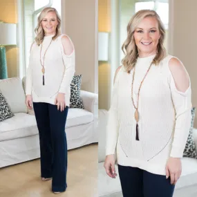 Last Chance Size Medium | Favorite Time Cold Shoulder Cable Knit Sweater in Ivory