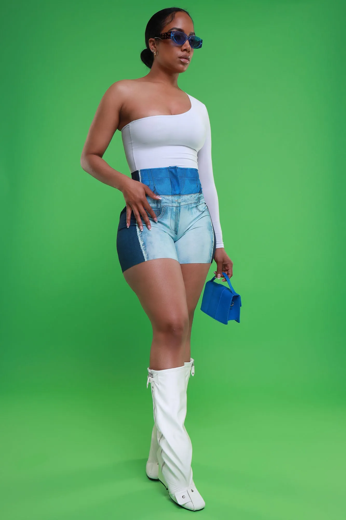 Last Week Denim Print Shorts - Blue