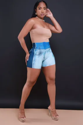 Last Week Denim Print Shorts - Blue