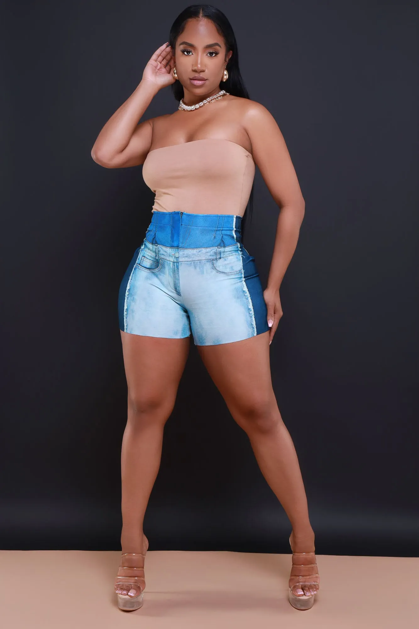 Last Week Denim Print Shorts - Blue