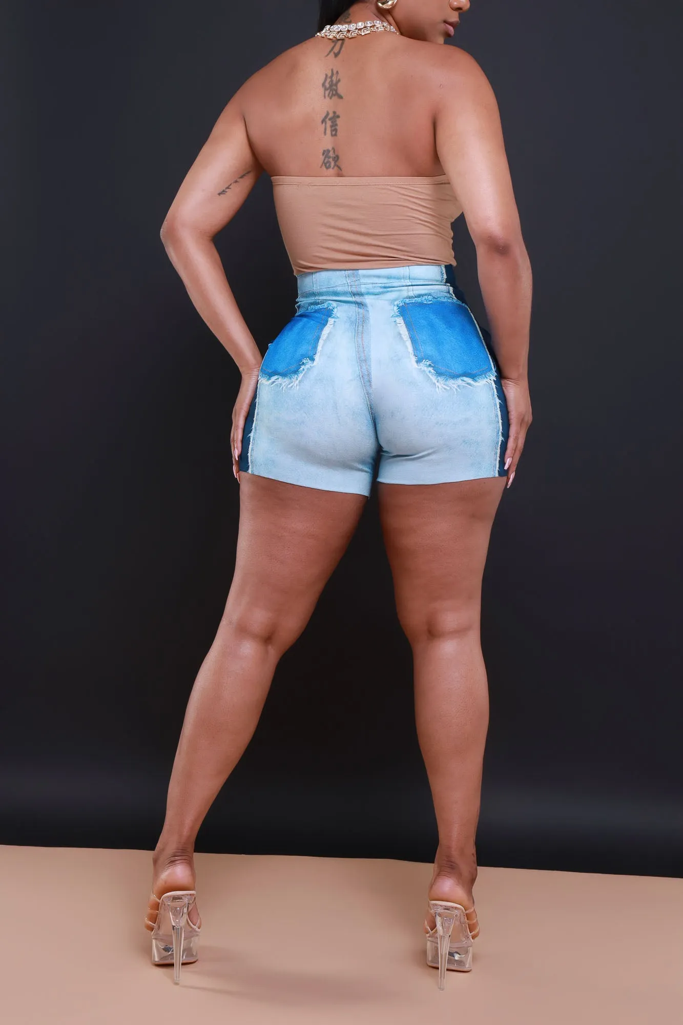 Last Week Denim Print Shorts - Blue