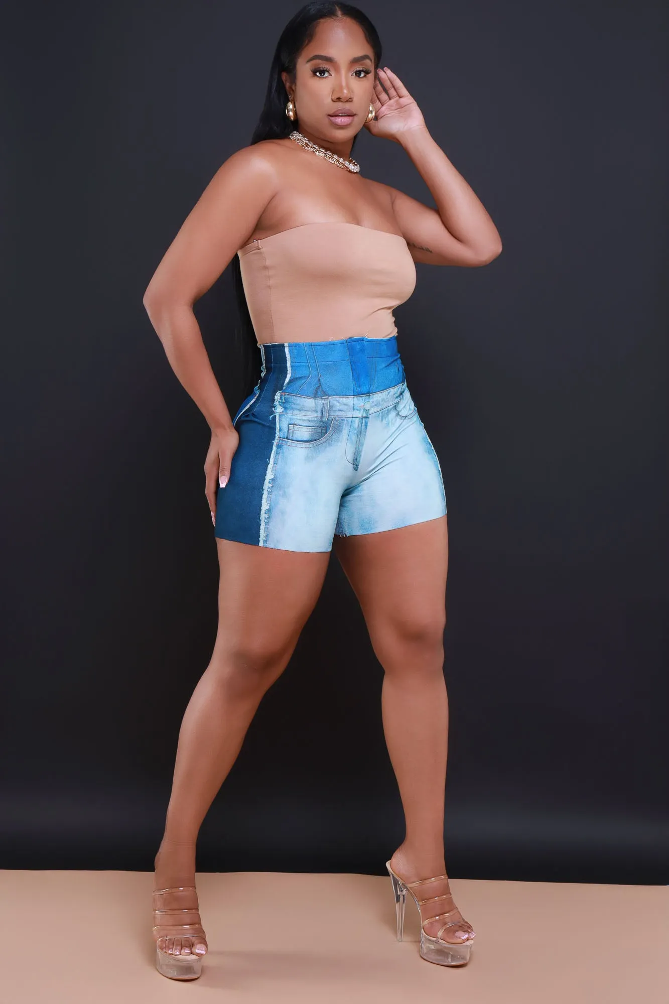 Last Week Denim Print Shorts - Blue