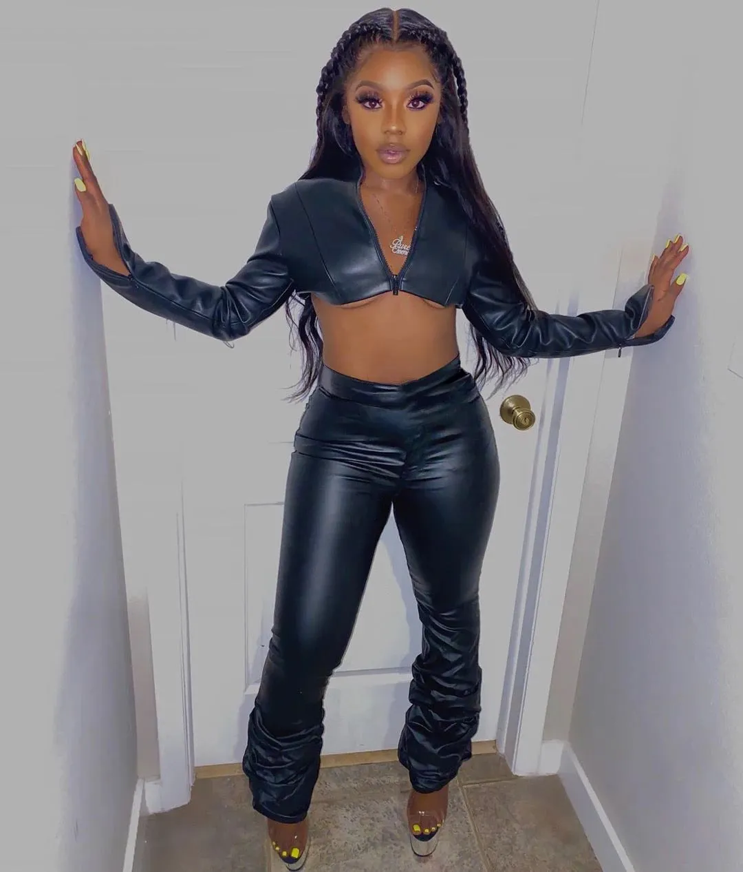 Latex Leather style ruffle Pants