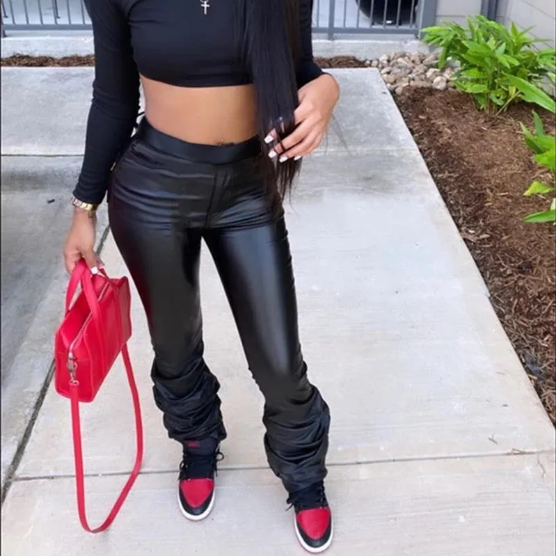 Latex Leather style ruffle Pants