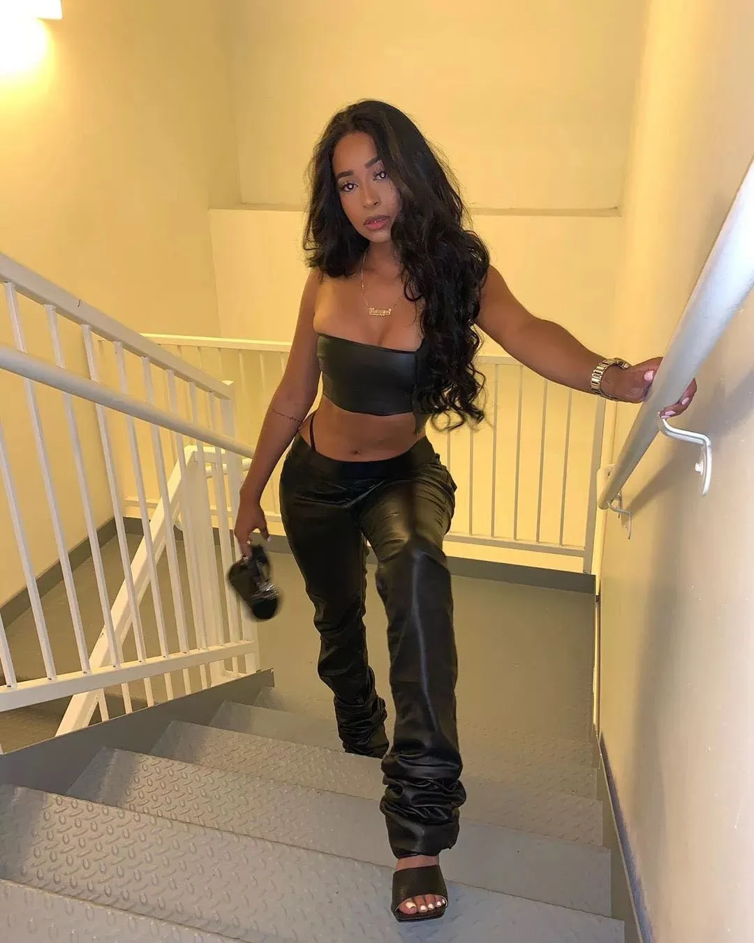 Latex Leather style ruffle Pants