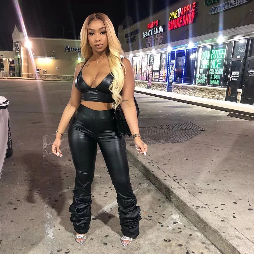 Latex Leather style ruffle Pants