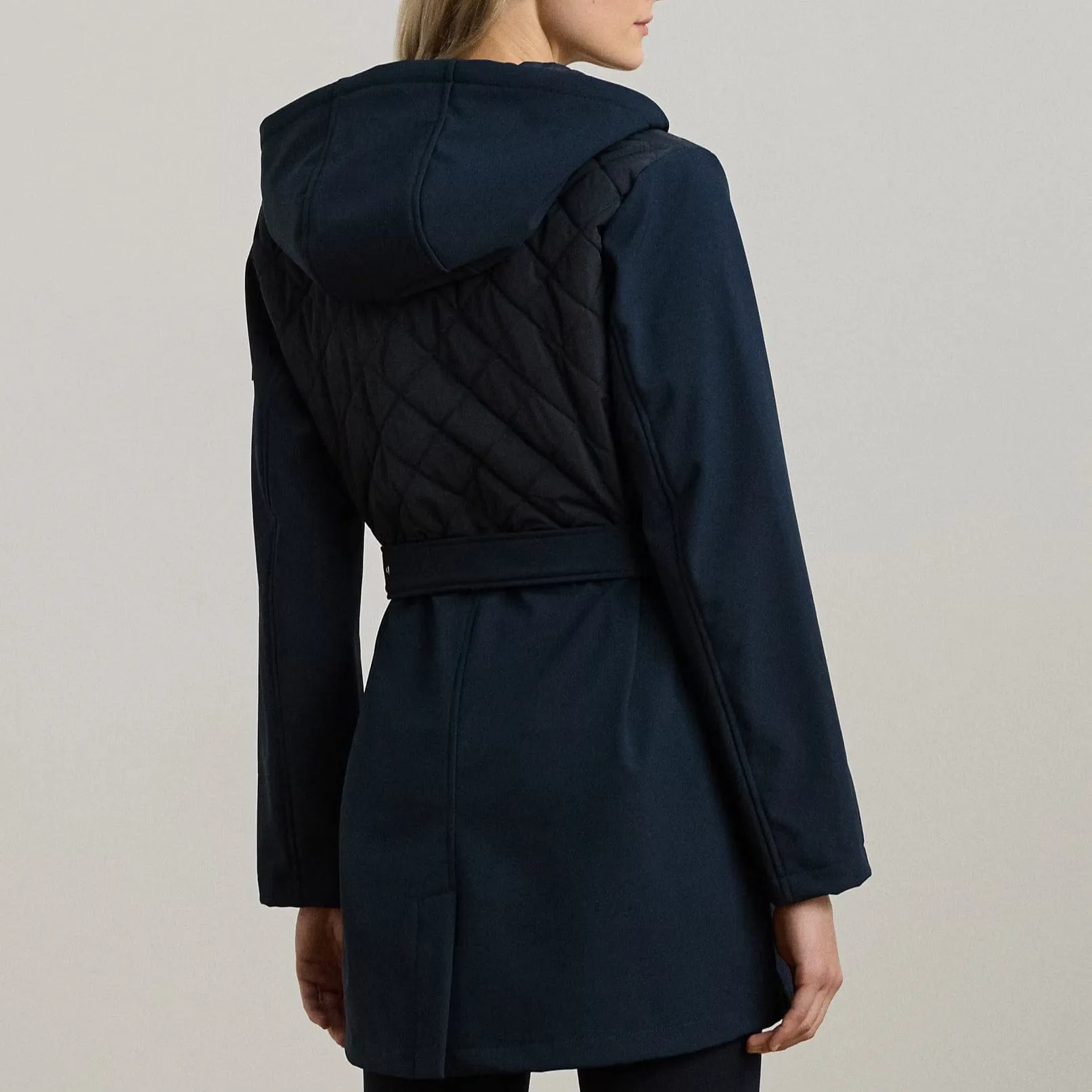 Lauren Ralph Lauren Belted Quilted Hooded Jacket In Navy