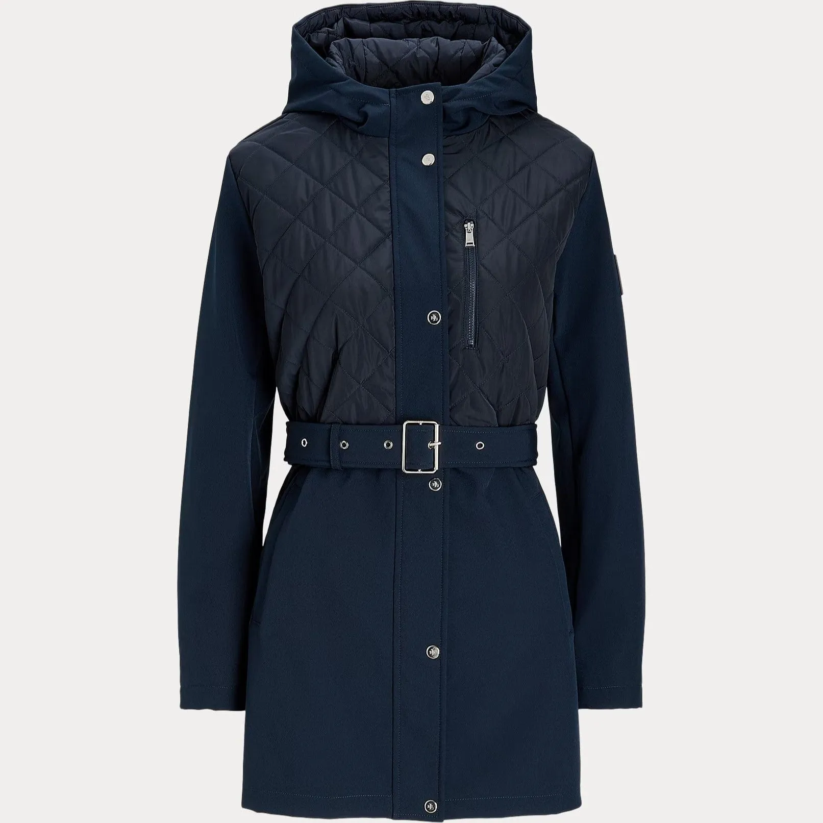 Lauren Ralph Lauren Belted Quilted Hooded Jacket In Navy