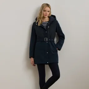 Lauren Ralph Lauren Belted Quilted Hooded Jacket In Navy