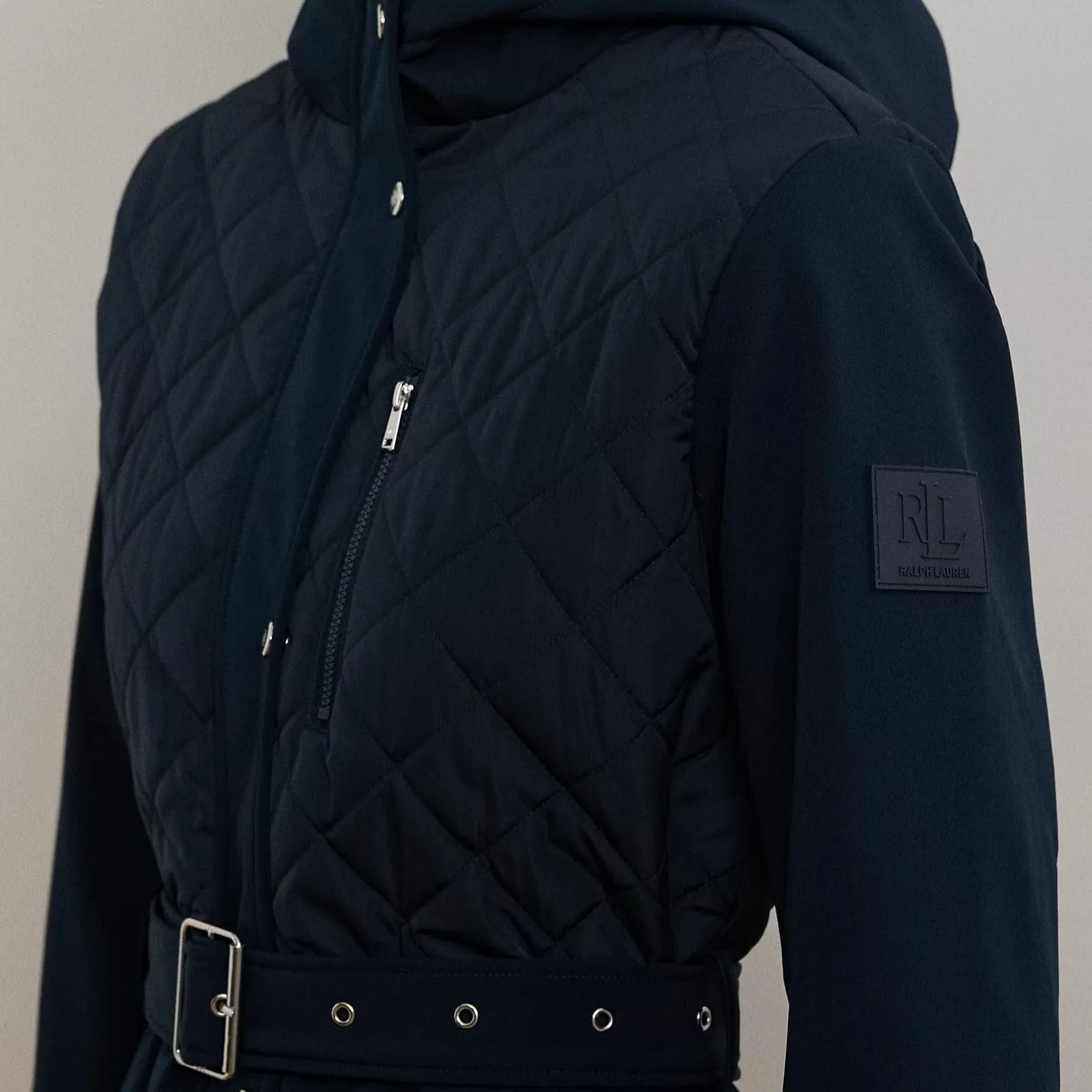 Lauren Ralph Lauren Belted Quilted Hooded Jacket In Navy