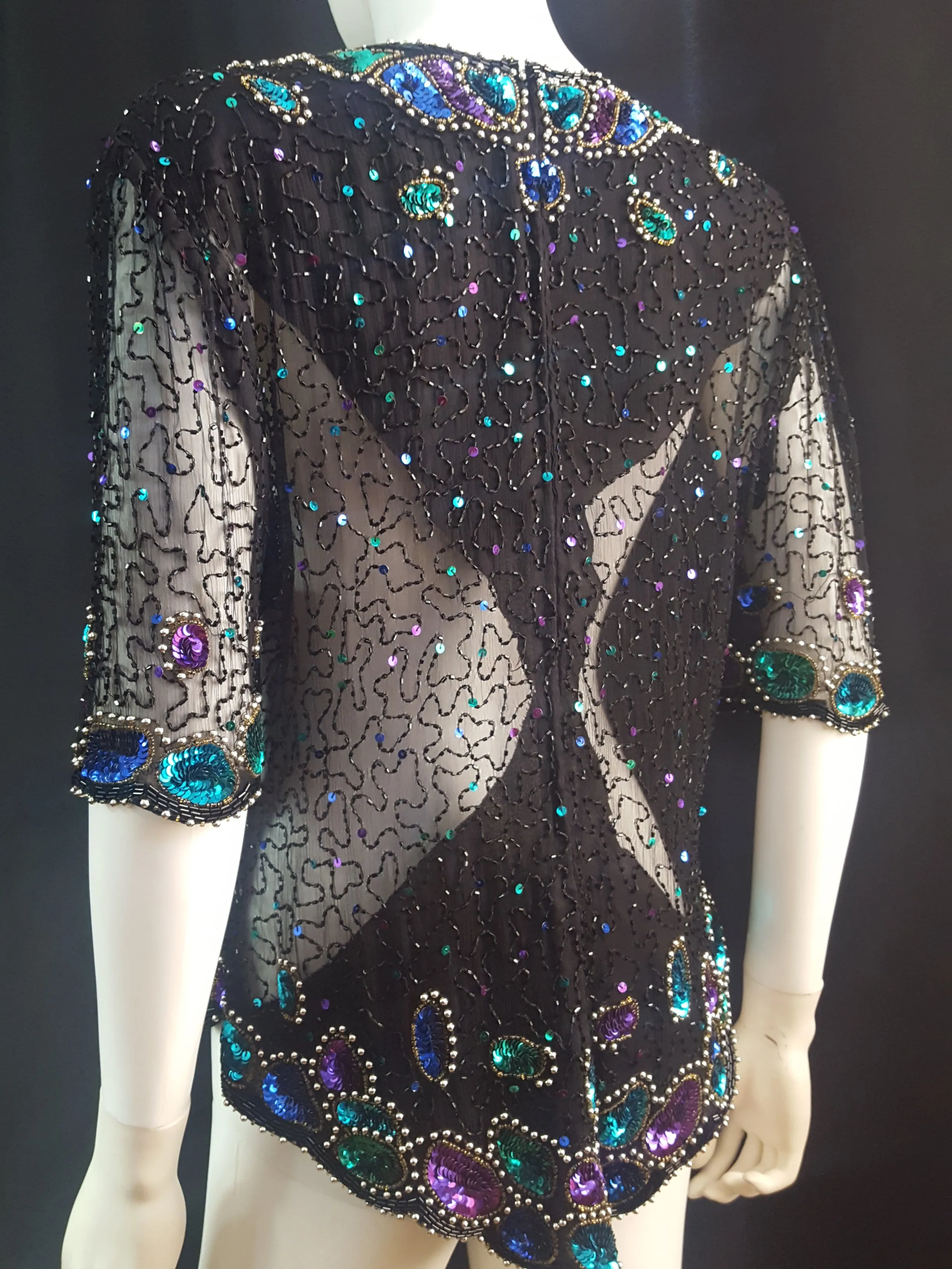 Laurence Kazar New York Beaded Bodice Blouse Size L