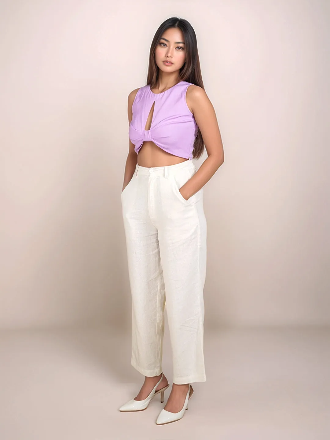 Lavender Solid Sleeveless Crop Top