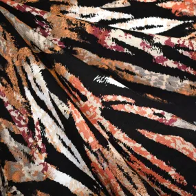 Layered Animal Print Stripe Slub Texture Rayon Black/Multi