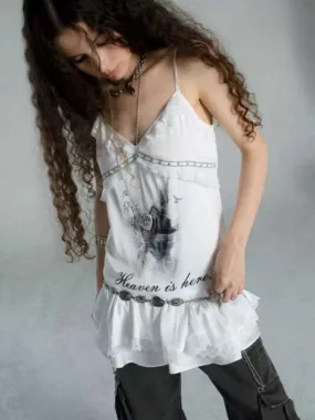 Layered Satin Lace Print Camisole【s0000009021】