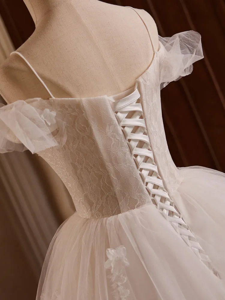 Layers Tulle Spaghetti Straps Princess Beading Wedding Gowns