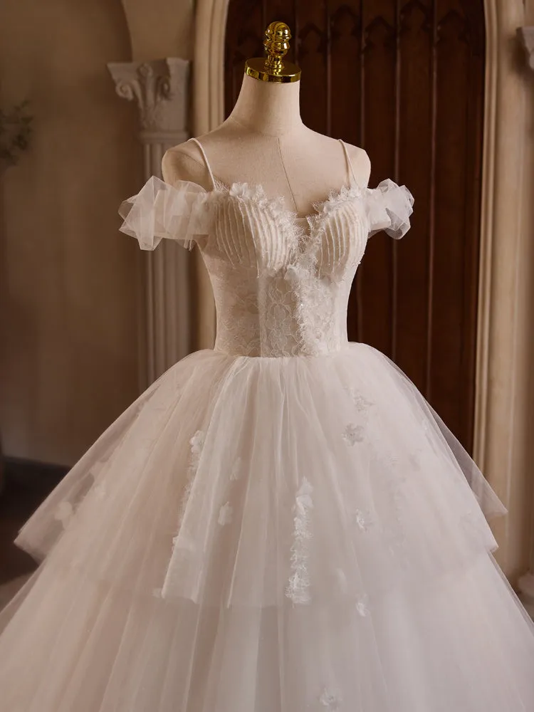 Layers Tulle Spaghetti Straps Princess Beading Wedding Gowns