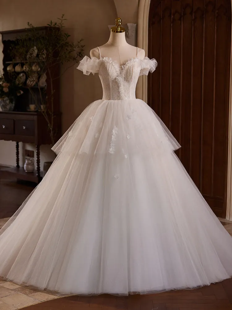 Layers Tulle Spaghetti Straps Princess Beading Wedding Gowns