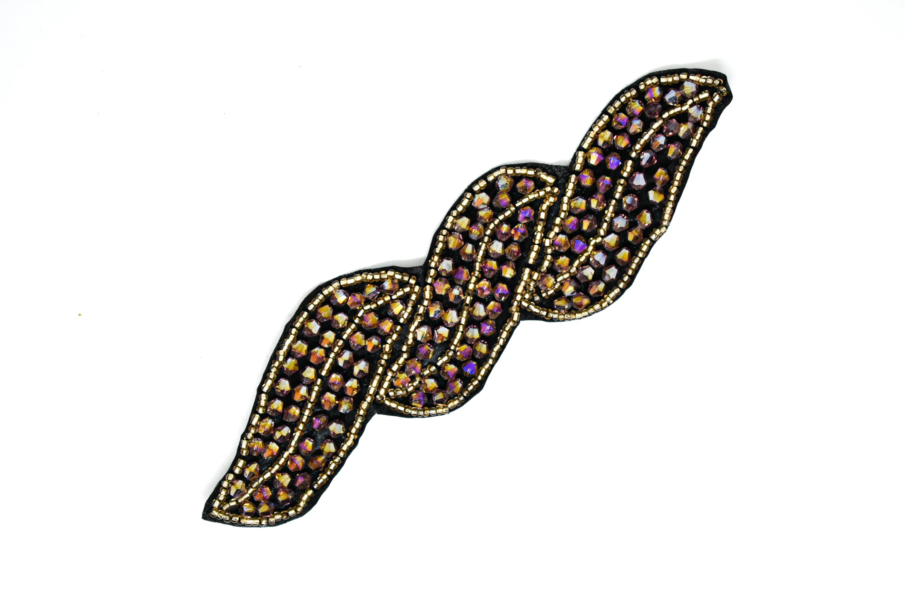 Leaf Rhinestone Beaded Applique 6" x 1.90"