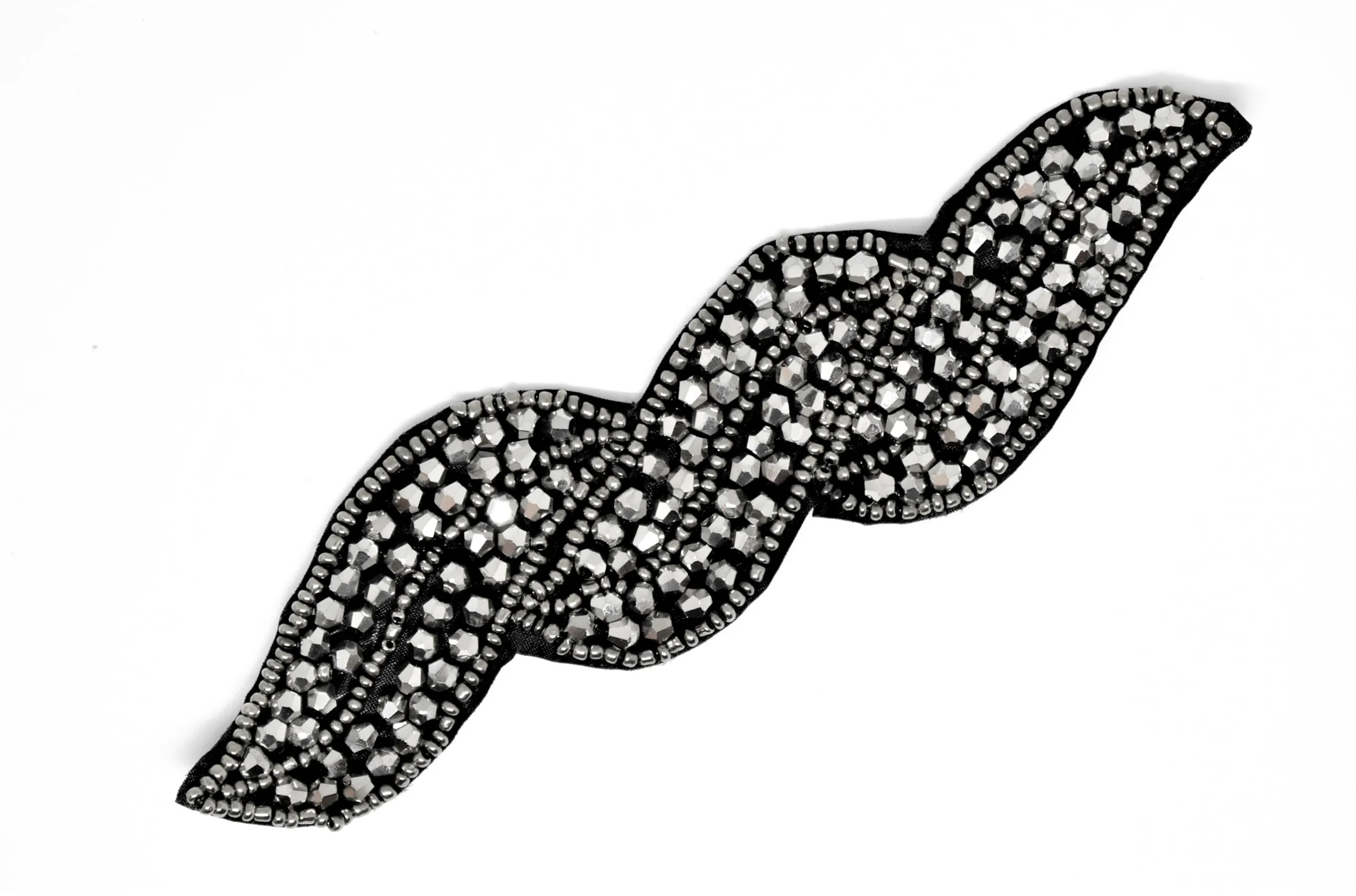 Leaf Rhinestone Beaded Applique 6" x 1.90"