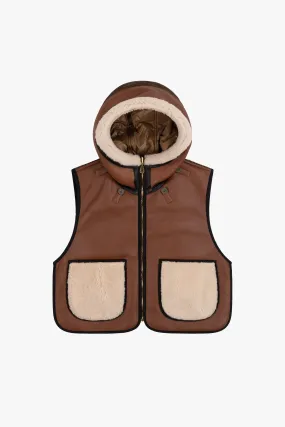 Leather & Shearling Zip Hood - Russett & Bronze / Chalk White & Mocha