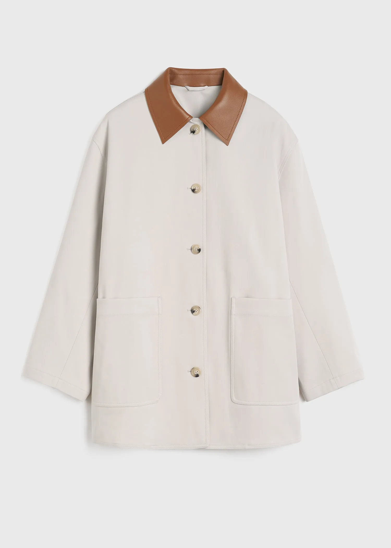 Leather-collar cotton barn jacket pebble