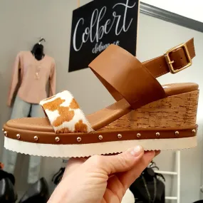 Leather Cowhide Wedges - Leather Wedge Sandals